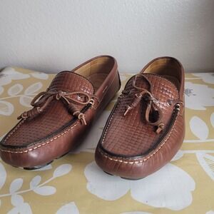 14th & Union Men's 9.5 Brown Leather Woven Detail Loafers Shoes Stylish Comfort